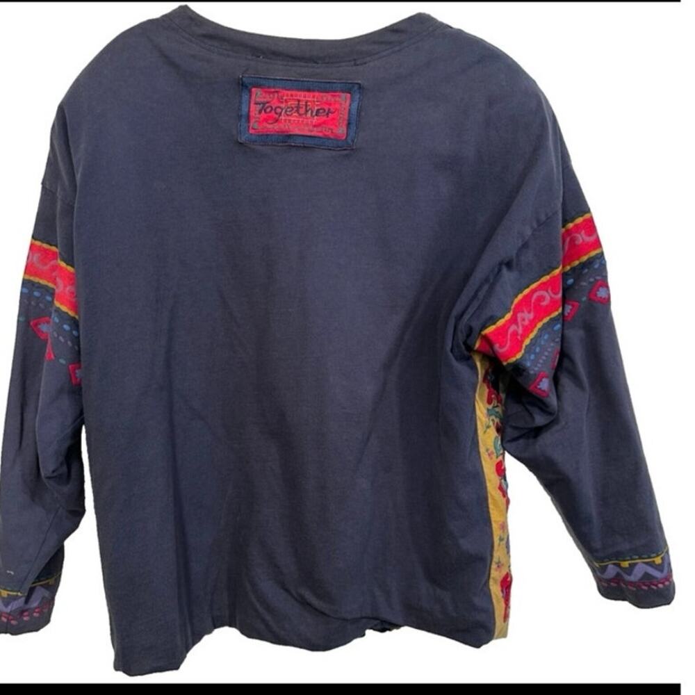Vintage 80s Together Lightweight Jacket Cotton Slate Blue MultiColor large - Picture 2 of 6